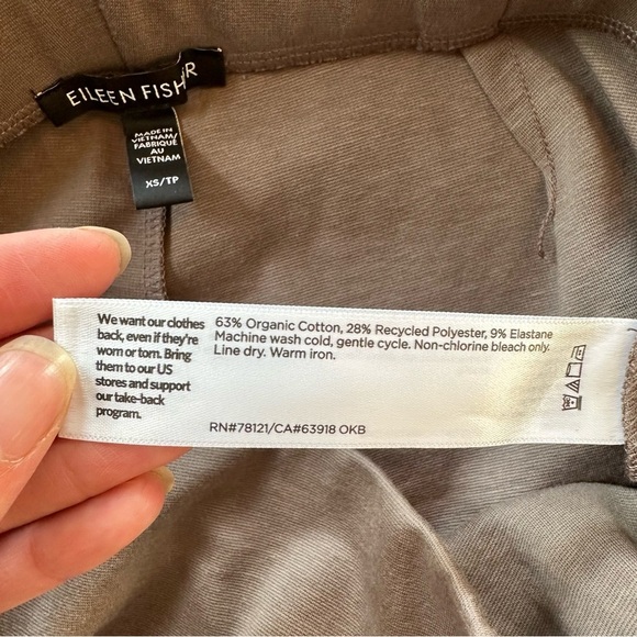 Eileen Fisher Cotton Blend Pull On Pants Size XS Brown Casual Comfy Elastic - Picture 4 of 9